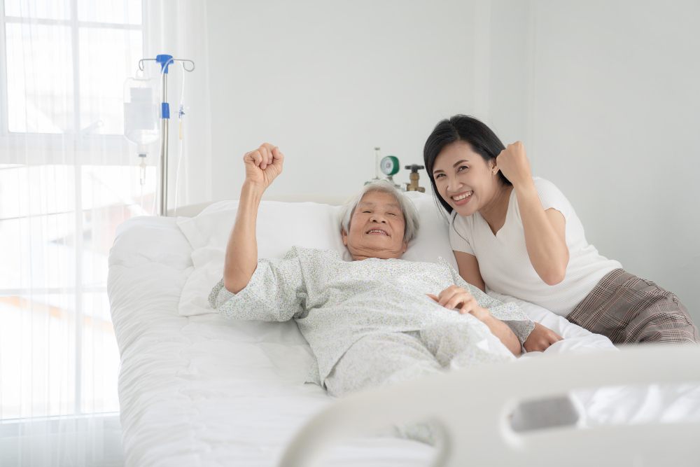 Happy patient in a hospital